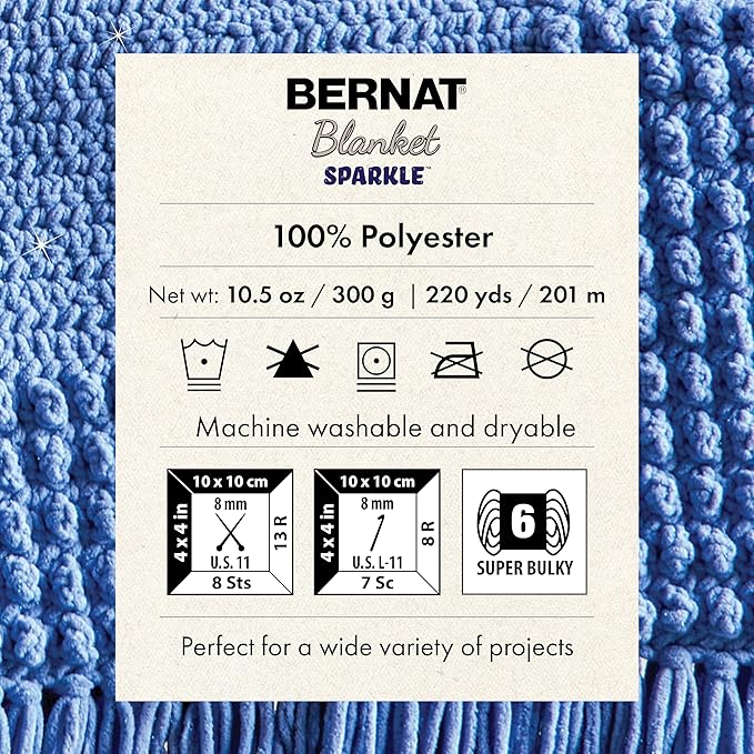 Bernat Blanket Sparkle Aqua Yarn - 2 Pack of 10.5oz/300g - Polyester - #6 Super Bulky - 220 Yards - Knitting & Crochet