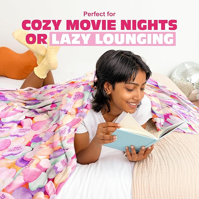 Cozy Concepts Co. Hearts Comfort Blanket by Relatable – Valentine’s Day Gift for Kids & Friends, Super Soft Plush Throw for Teens, Cozy Dorm & Bedroom Decor