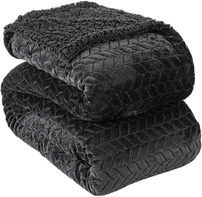 K.Garden Black Fleece Throw Blanket – Ultra-Soft Flannel Cozy Throw for Adults, Lightweight Leaves Design Fuzzy Blanket for Couch, Sofa, Bed & Office. Warm Plush All-Season Blanket, 50 * 60 Inches