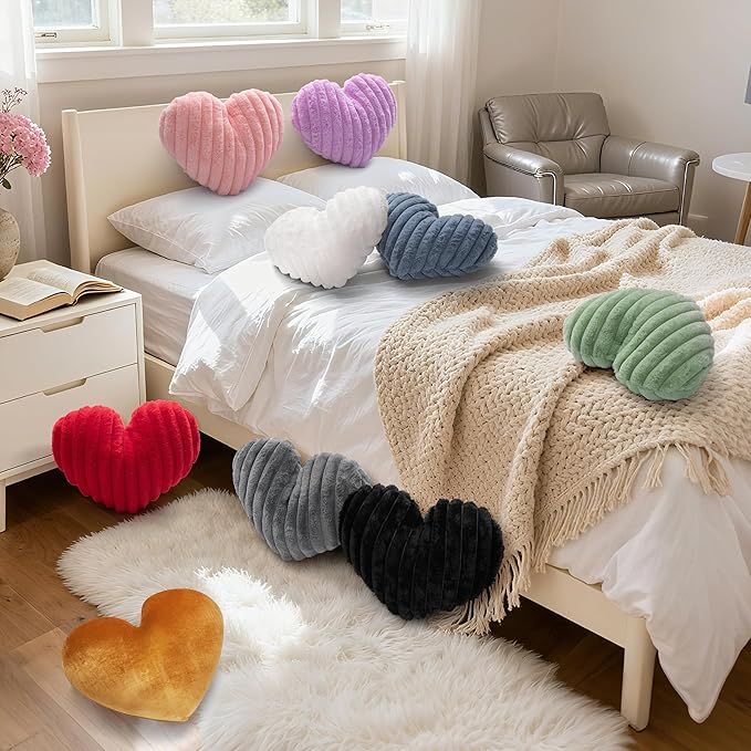16 Inch Sage Green Heart Pillow Cute Decorative Throw Pillows, Heart Shaped Soft Fluffy Faux Fur Pillows Cushions for Couch Chair Bed Bedroom Room Home Decor Aesthetic (1, Green, Medium-16"x13")