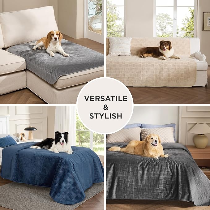 Bedsure Waterproof Bed Cover for Dogs Washable - Waterproof Blanket for King Bed Couch Sofa Cozy, Lightweight Furniture Protector for Pet Cat Quick Drying, Navy, Cal King，82x120IN