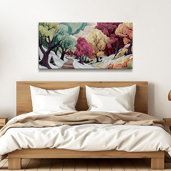 Boho Abstract Wall Art For Living Room Colorful Tree Canvas Art Wall Decor Artwork Prints Painting 20" X 40" Canvas Picture For Bedroom Office Aesthetic Wall Decor Modern Salon Ready to Hang Artwork
