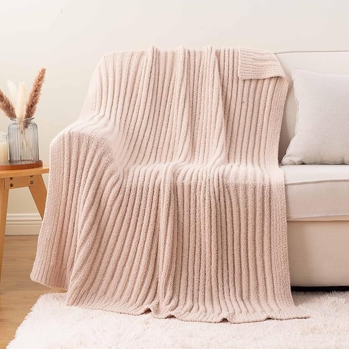 BATTILO Beige Throw Blanket for Couch, Knit Fuzzy Plush Fluffy Soft Netural Blankets, Cozy Warm Lightweight Blanket for Bed, Sofa, Home Decor, 50"x60"