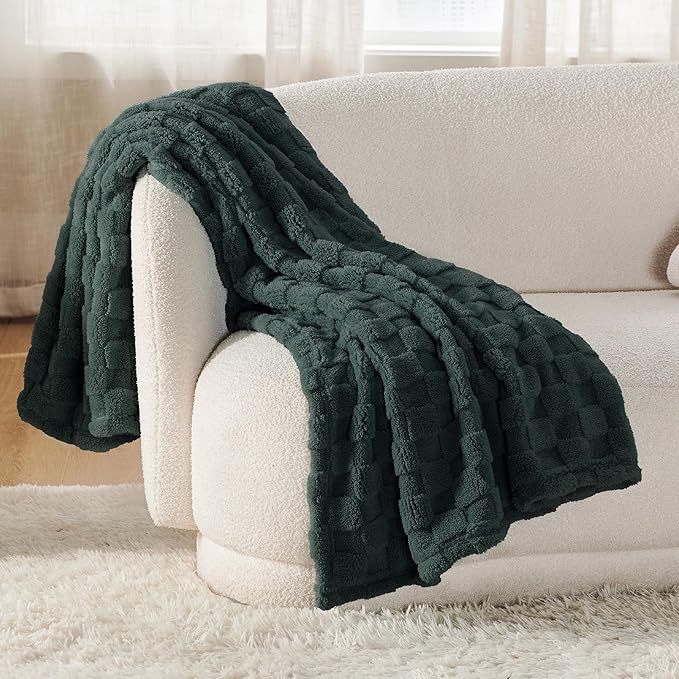 Bedsure GentleSoft Dark Green Spring Throw Blanket for Couch - Checkered Fleece Blankets for Women Men Girls, Cute Soft Cozy Mother's Day Throw for Bedroom Home Decor Gifts, 50x60 Inches