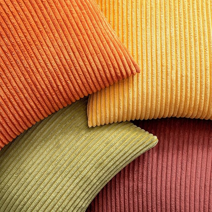 EMEMA Burnt Orange Decorative Throw Pillow Covers for Couch Bed Livingroom 20x20 Inch Set of 4 Boho Farmhouse Corduroy Striped Square Pillow Case,Western Modern Cushion Covers Home Decor