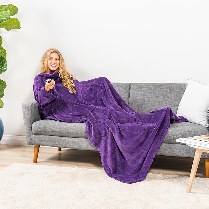 PAVILIA Blanket with Sleeves for Adult Women Men, Soft Warm Wearable Blanket Fleece Wrap Throw, Robe Blanket Gift