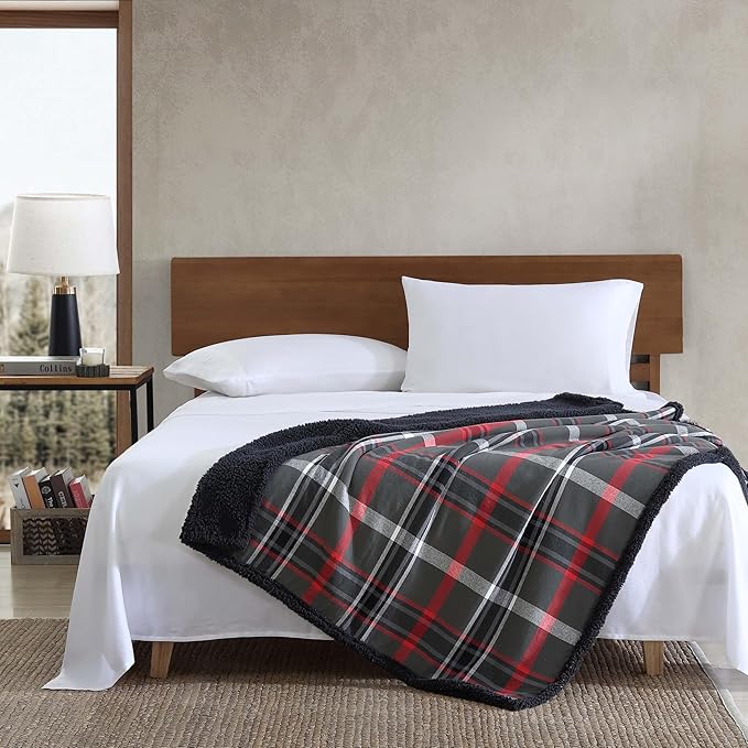 Eddie Bauer - Blanket, Super Soft Reversible Sherpa & Brushed Fleece Bedding, Throw Blankets for Couch, Ideal for Lounging (Winslow Charcoal)