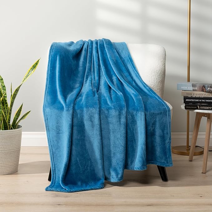 PAVILIA Turquoise Fleece Throw Blanket for Couch, Teal Blue Soft Fuzzy Flannel Throw for Sofa, Luxury Plush Microfiber Bed Blanket, Cozy Home Decorative Velvet Gift Blanket, 50x60