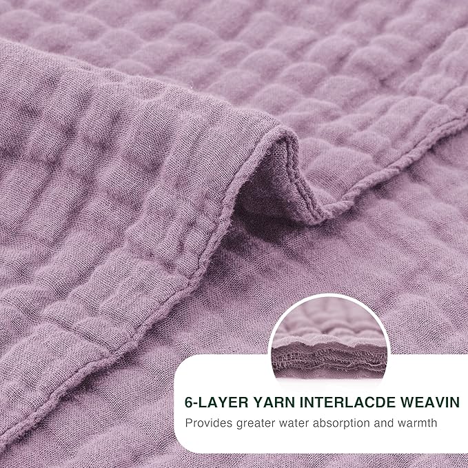 Love's cabin 100% Cotton Muslin Blanket, 6 Layer Lightweight Breathable Gauze Large Throw Blanket 50 x 70 Inches, Soft Cooling All Season Blanket for Couch or Sofa, Lavender