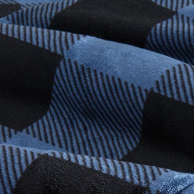 Elegant Comfort Ultra Soft Reversible Buffalo Plaid Flannel Sherpa Blanket - Cozy Silky Checkered Fleece Throw for Couch, Bed - Plush Fuzzy Warm Winter Blanket for Gift, King, Blue