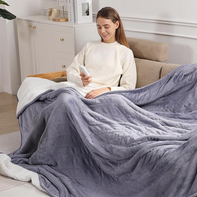 Heated Blanket Full Size Electric Blanket 72''X84'' - Purple Heated Blanket Flannel Sherpa Double Sided Heating Blanket with 5 Heat Settings & 10 Hours Auto-Off for Grandma Gifts(Lavender Purple)