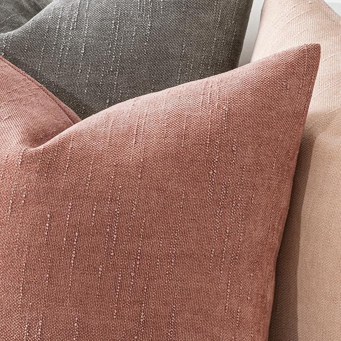 MIULEE Pack of 2 Decorative Throw Pillow Covers Soft Chenille Throw Pillows Solid Textured Cushion Covers for Spring Valentine's Day Couch Sofa Bedroom Living Room 18x18 Inch, Blush Dusty Pink