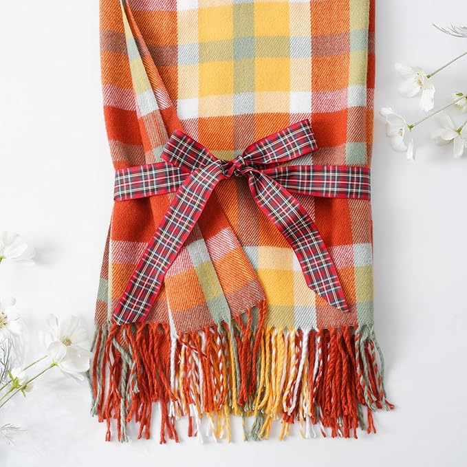 BATTILO HOME Fall Blanket Throw for Couch, Orange Plaid Throw Blankts, Burnt Orange Throw Blankets Farmhouse Style, Super Soft Decorative Multicolor Throw for Fall Decoration 50"x60"