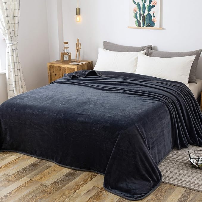 Polar Fleece Throw Blankets Travel Size for The Bed Extra Soft Brush Fabric Super Warm Sofa Throw Blanket 50" x 61"(Dark Grey Travel)