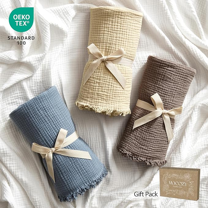WDCOZY Muslin Blanket 100% Cotton Blankets Twin Size 4-Layer Breathable Lightweight Soft for Couch Bed Boho Farmhouse Linen Tassels Ruffle Gauze Blankets All Season for Adults 60x80 Inches White