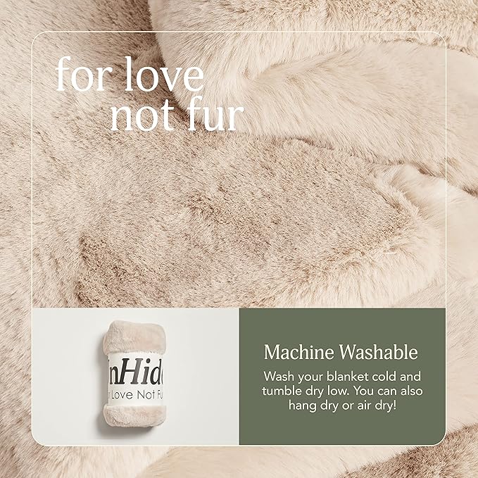 UnHide Lil’ Marsh Faux Fur Blanket - Lightweight, Soft Throw Blanket - Machine Washable - Ideal for Bed, Couch, or Reading Chair- X-Small (34" x 44") Beige Bear