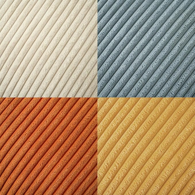 Volcanics Set of 4 Orange Teal Corduroy Decorative Couch Throw Pillow Covers 20x20 Inch, Modern Farmhouse Double-Sided Striped Cushion Cases, Soft Boho Square Accent Pillow Covers for Fall Home Decor