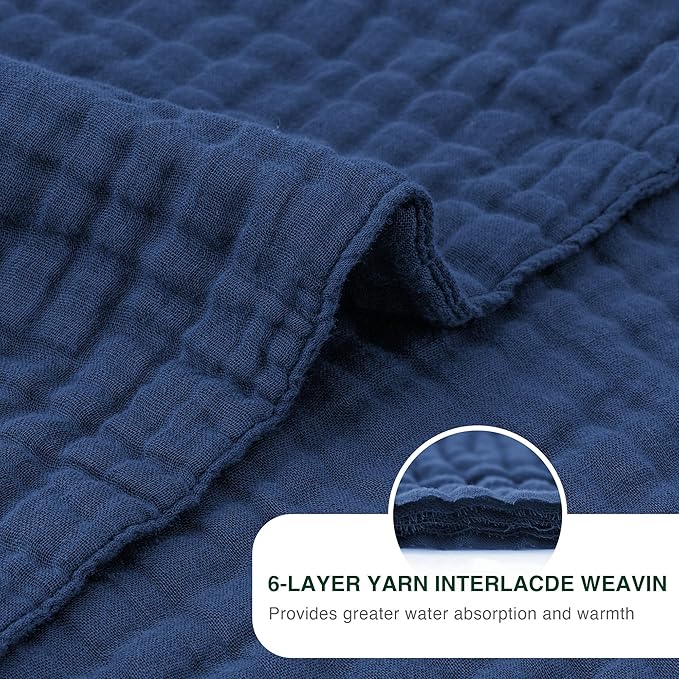 Love's cabin 100% Cotton Muslin Blanket, 6 Layer Lightweight Breathable Gauze King Size Blanket 108 x 90 Inches, Soft Summer Blanket for Bed, Dark Blue