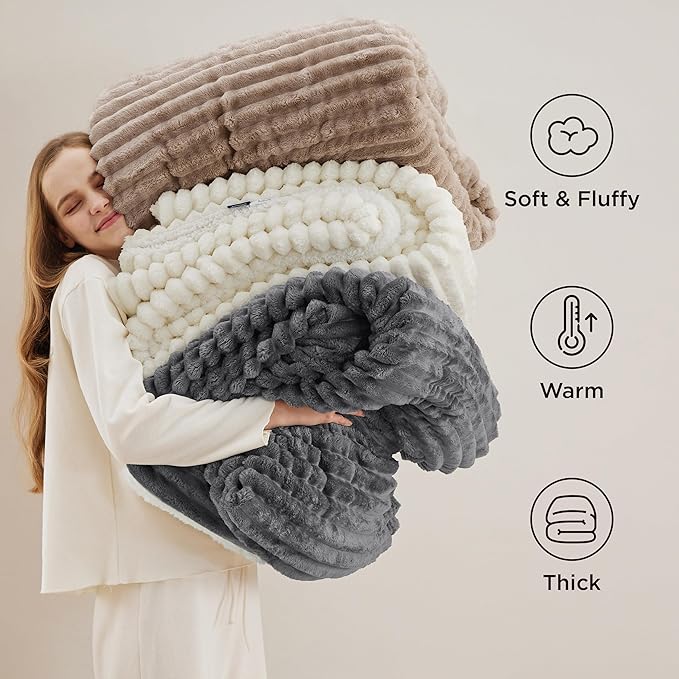 Bedsure Sherpa Blanket Queen Size for Bed - Super Soft, Cozy Fleece Thick Warm Blanket for Winter, GentleSoft Home Room Decor, Mocha Meringue, 90x90 Inches