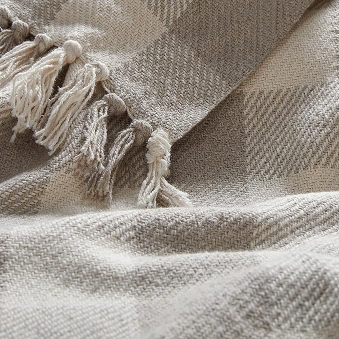 Americanflat 50x60 Throw Blanket - Soft and Breathable Cotton Throw Blanket for Couch, Bed, Chair - Decorative Blankets Perfect for Home, Office, or Outdoor Use - Cream and Beige Plaid Design