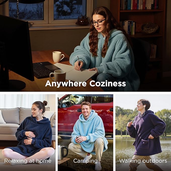 Bedsure Blanket Hoodie, Wearable Blanket Hoodies as Mothers Day Birthday Gifts for Women Men Mom Dad, Warm Cozy Giant Hoodie Blanket Sweatshirt Present for Wife Adult Women Men, Light Green