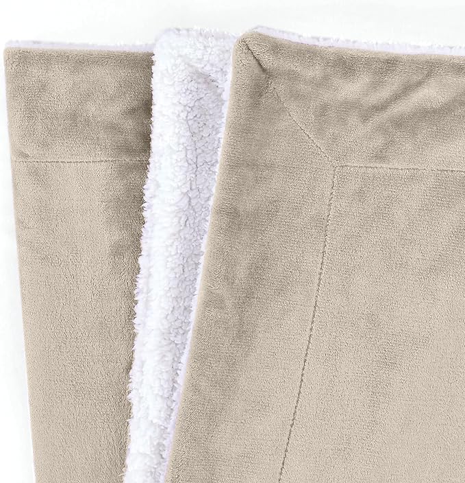 Mocassi Premium Ultra-Soft Flannel Fleece Sherpa Throw Blanket - Warm Cozy Reversible Plush Micromink Blanket for Couch, Bed and Sofa - Fluffy, Christmas Winter Bedding Gift, Queen, Cream