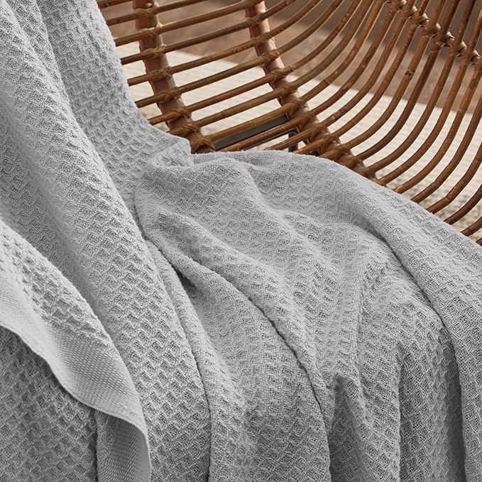 Bedsure Gentlesoft 100% Cotton Big Blanket Oversized King for Bed - Large Breathable Thick Cooling Waffle Weave Blanket for Summer, Couch Cover, Grey, 120x94 inches