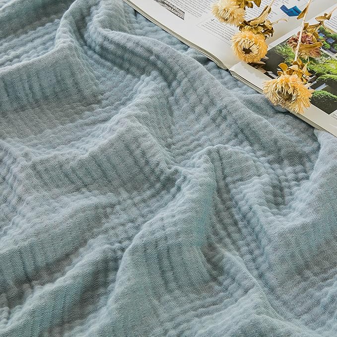 EMME Cotton Muslin Throw Blanket Couch Breathable Gauze Blanket Soft Lightweight Adults (Heather Teal, 50"x60")