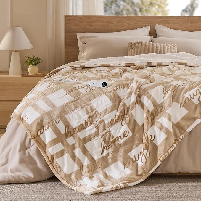 Bedsure Christmas Heated Blanket Throw - Soft Flannel Sherpa Electric Blanket with Pet Pattern, Heated Throw as a Gift, with 6 Heating Levels, 4 Time Settings, and 3-Hour Auto-Off (50x60 inches)