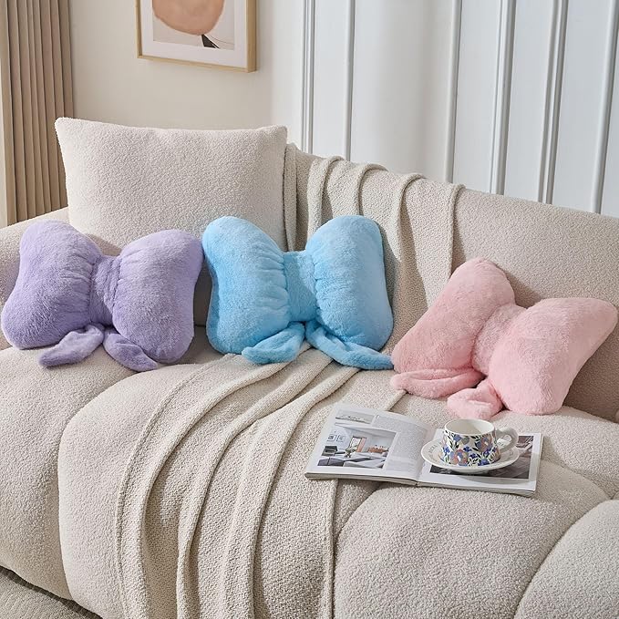 Bow Pillow Throw Pillows Butterfly Shaped Decorative Cute Pillows for Bed Sofa Cute Home Decor,Purple 14.5 * 12inch
