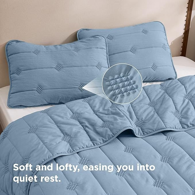Bedsure Queen Size Quilt Sets – Ultra Soft Lightweight Blue Bedspread Coverlet with 2 Pillow Shams, Breathable & Cozy Quilted Bedding, All Season Bedroom Decor, 3 Piece (90x96 Inches)