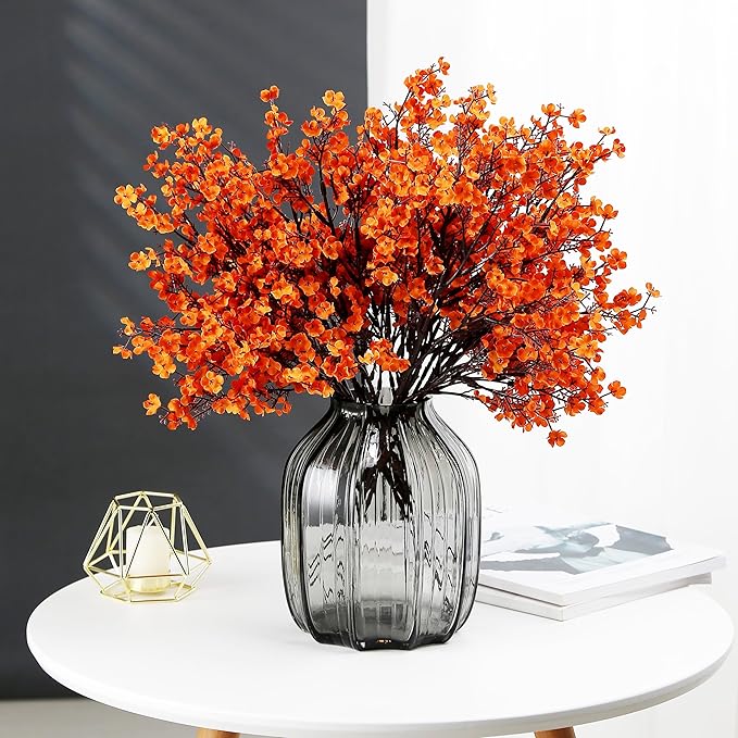JAKY-Global Babys Breath Orange Silk Artificial Flowers 6 Bundle European Fake Silk Plants Decor Wedding Party Farmhouse Decoration Bouquets Real Touch DIY Home Garden (Orange 6pcs)