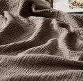 WDCOZY 100% Cotton Muslin Blanket Queen Size 4-Layer for Bed Breathable Lightweight Soft Large Boho Farmhouse Linen Tassels Ruffle Gauze Blankets 90x90 Inches Brown Mocha Chocolate Coffee Taupe