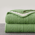 Longhui bedding Sage Green Acrylic Cable Knit Sherpa Throw Blanket - Thick, Soft, Big, Cozy Sage Green Knitted Fleece Blankets for Couch, Sofa, Bed - 50 x 63 Inches
