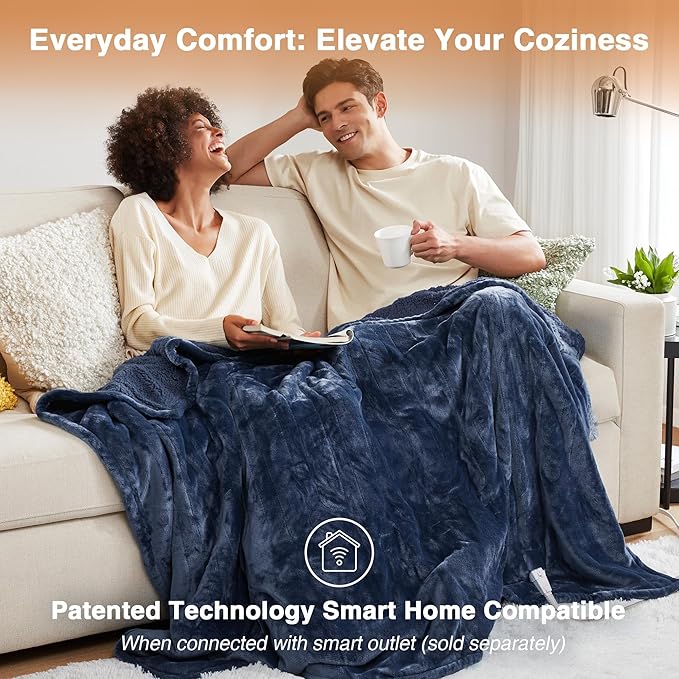 Beautyrest Heated Blanket, Electric Blanket, Soft, Warm, Reversible Plush - Sherpa Heating Blanket with 20 Heat Settings, 1-10 hrs Timer Auto Shut Off, Machine Washable, Twin (84 inx62 in), Indigo