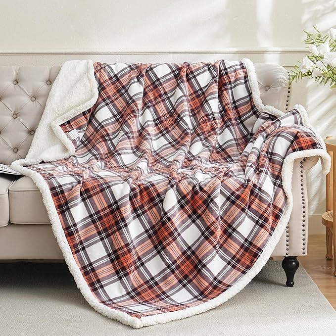 Sherpa Fleece Throw Blanket for Couch, Fluffy Plush Warm Fuzzy Blanket for Women and Men, Cozy Thick Soft Twin Blanket for Bed (Orange-2, 60"*80")