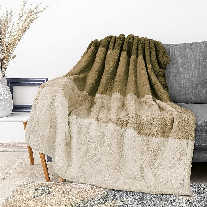 PAVILIA Fluffy Sherpa Throw Blanket Ombre | Gradient Plush, Soft, Fuzzy, Decorative Accent Throw Blanket for Couch Sofa Twin Bed | Cozy Warm Decorative Furry Faux Fur Blanket, 60x80 Inches Taupe