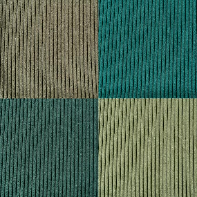 Volcanics Set of 4 Dark Green Corduroy Decorative Couch Throw Pillow Covers 18x18 Inch, Soft Modern Boho Striped Accent Cushion Cases for Home Sofa, Rustic Home Decor