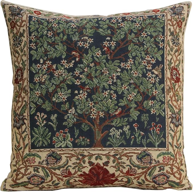 Charlotte Home Furnishings Throw Pillow Covers 16x16 in Green Tree Decorative Couch Pillow Covers Boho Decor European Tapestry Cushion Cases Living Room Cozy Home Decor Jacquard Woven Soft Cotton