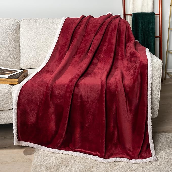 PAVILIA Sherpa Fleece Blanket for Bed, King Size, Maroon Red, Large Plush Soft Fuzzy Blanket, Cozy Reversible Winter Blanket for Women Men, 90x108 Inches