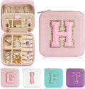 Parima Travel Jewelry Case for Women Girls, H Initial Jewelry Box | Small Jewelry Boxes | Jewelry Cases | Travel Gifts for Girl - Letter H, Pink