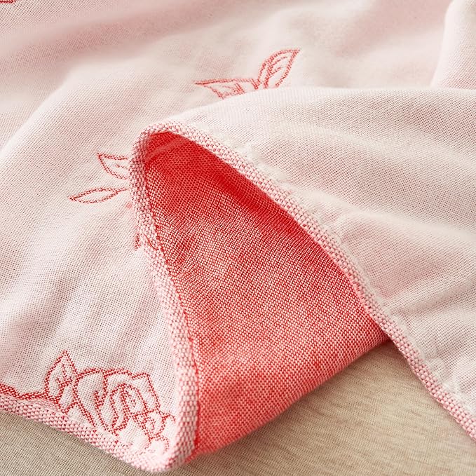 Scientific Sleep Rose Pink White Flower 100% Cotton Muslin Blanket Throw Cover for Bed Couch Sofa Cozy Soft Reversible Bedding Blanket Bedspread Coverlet Full Queen 80 in x 90 in
