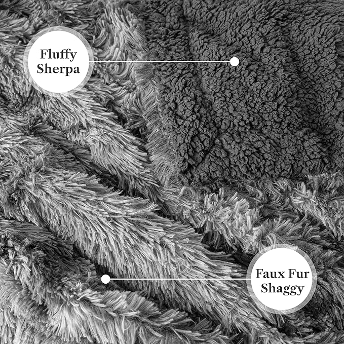 PAVILIA Gray Fluffy Bed Blanket, Queen Size, Fuzzy Blanket for Women Men, Furry Plush Warm Large Throw for Couch Sofa, Super Soft Thick Faux Fur Sherpa Blanket, Tie-Dye, 90x90