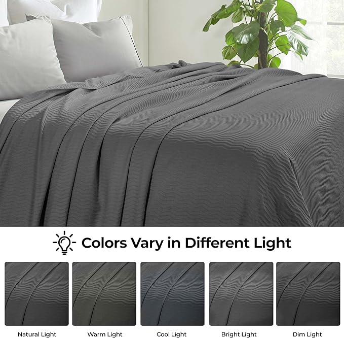 Superior JENA Cotton Blanket, for Picnic, Beach, Traveling or Camping, Bedroom Decor, Essentials, Cover for Bed, Couch, Lounging, Textured Jacquard, Modern Chevron Woven Blanket, Throw, Charcoal