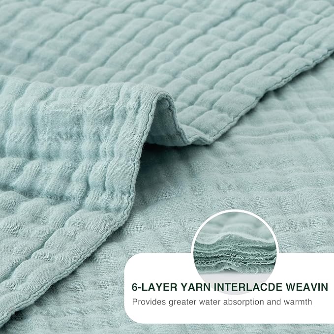 Love's cabin 100% Cotton Muslin Blanket, 6 Layer Lightweight Breathable Gauze King Size Blanket 108 x 90 Inches, Soft Summer Blanket for Bed, Cyan