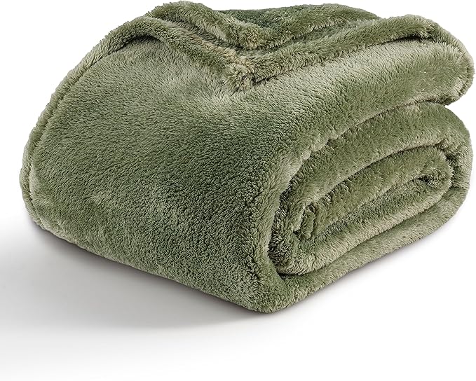 Berkshire Blanket Classic Extra-Fluffy™ Plush Throw Blanket, Soft Fuzzy Fluffy Long Hair Throw Blanket for Couch Sofa Bed, Dark Sage Green, 50x60 Inches