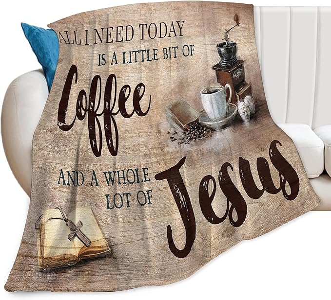 Christian Jesus Coffee Throw Blanket - Soft Warm Cozy Fleece for Women, Men, Kids & Adults - 50"x40"