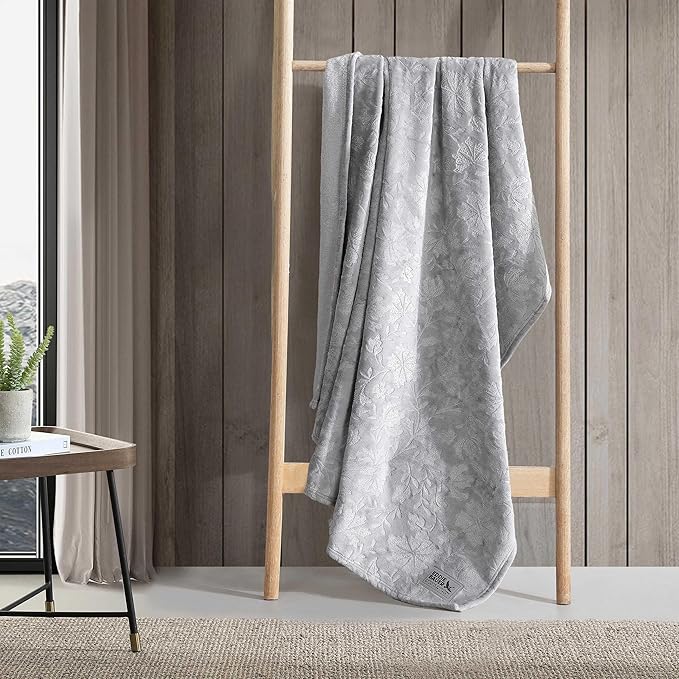Eddie Bauer - Throw Blanket, Ultra-Soft & Embossed Plush Bedding, Blanket for Couch & Bed (Woodblock Floral Grey, 50" x 70")