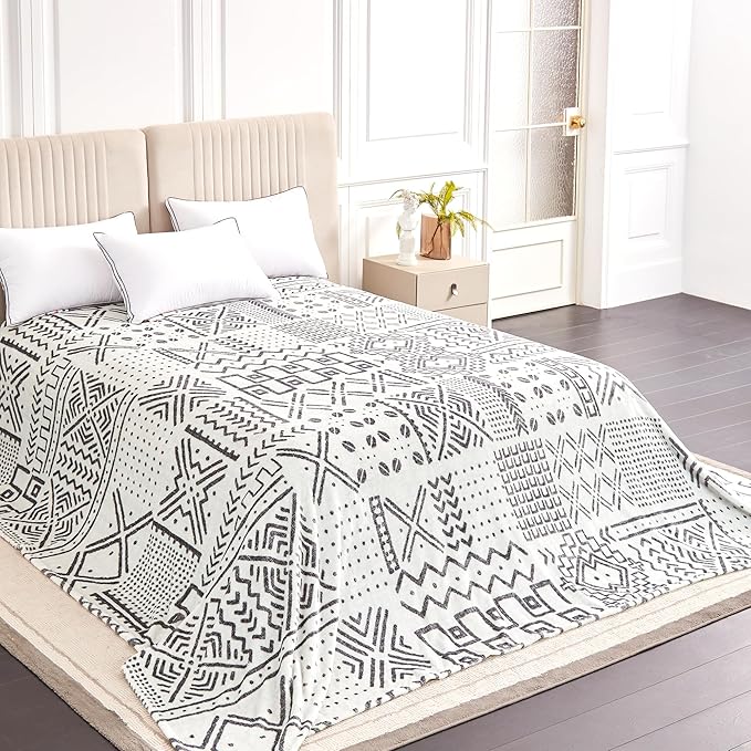 Soft Cozy 120x120 Inches Seamless Oversized King Fleece Blanket, Giant 10'x10' California King Blanket Extra-Large Flannel Blankets for Bed, Sofa, Couch, Travel, Symbol Light Grey
