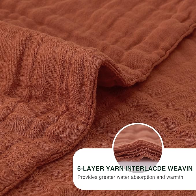 Love's cabin 100% Cotton Muslin Blanket, 6 Layer Lightweight Breathable Gauze Twin Size Blanket 60 x 80 Inches, Soft Summer Blanket for Bed or Couch, Orange
